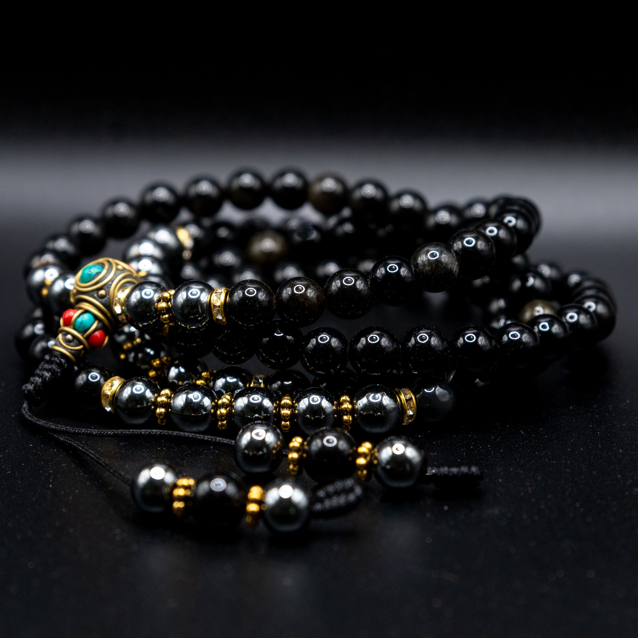 Obsidian with Hematide Mala