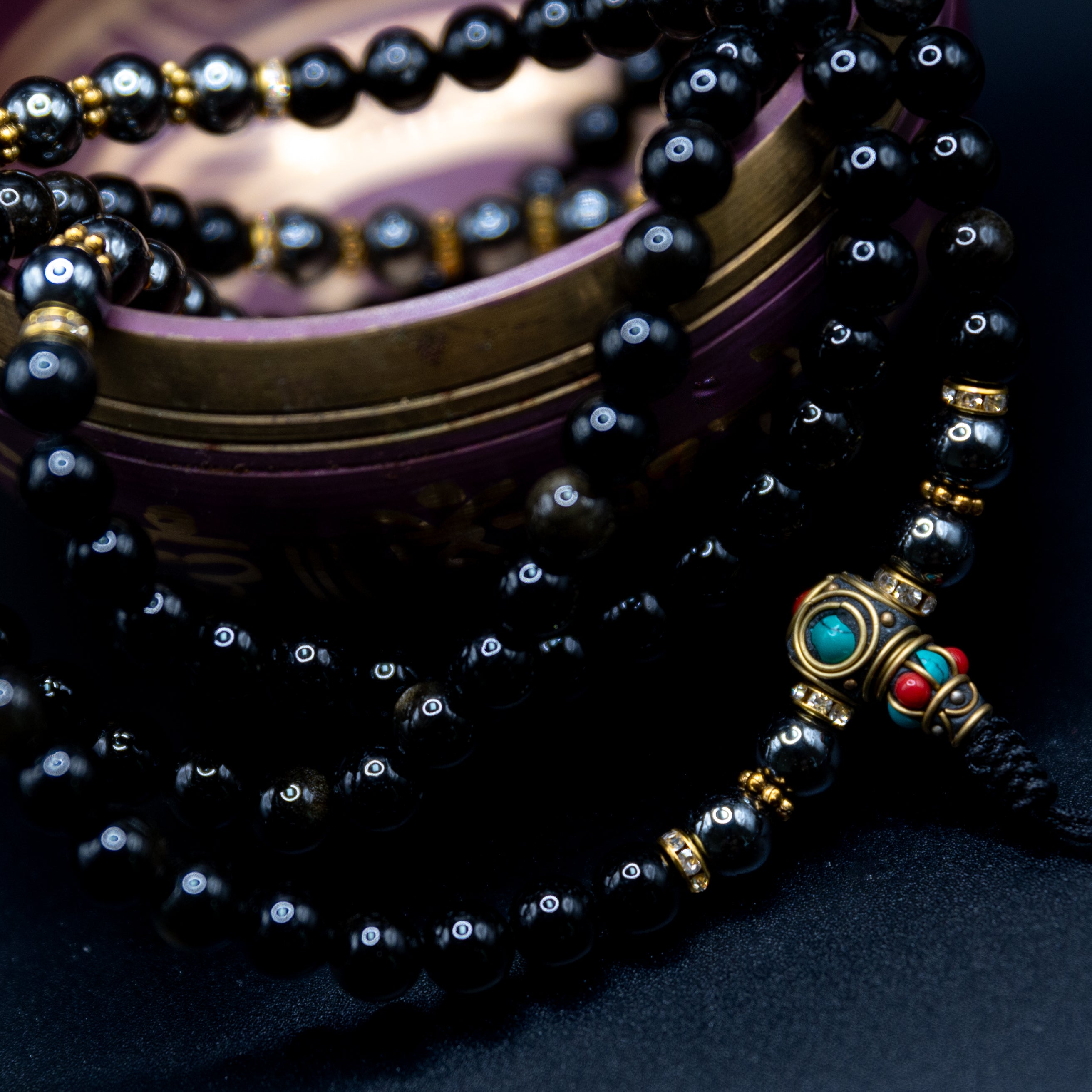 Obsidian with Hematide Mala